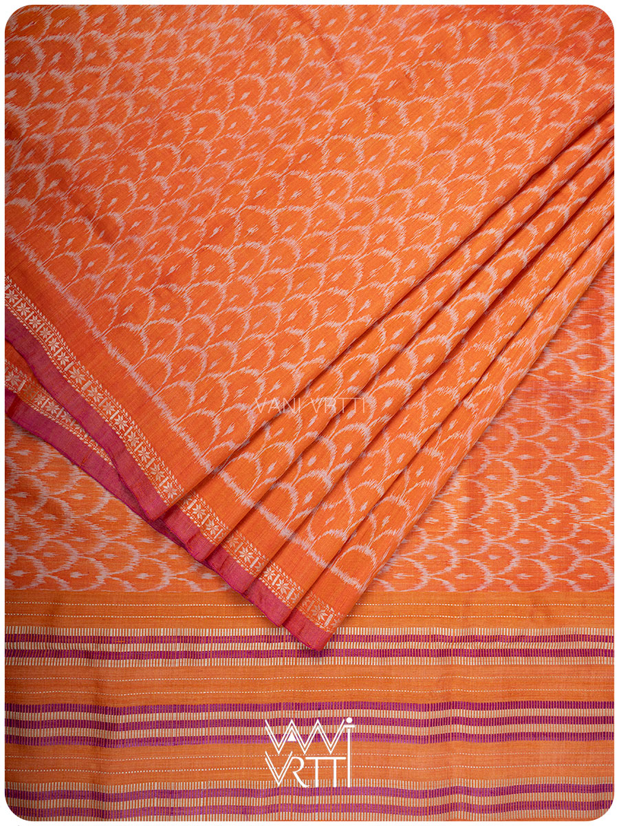 Orange Samudra Lahar Ikat Handspun Tussar Silk Saree