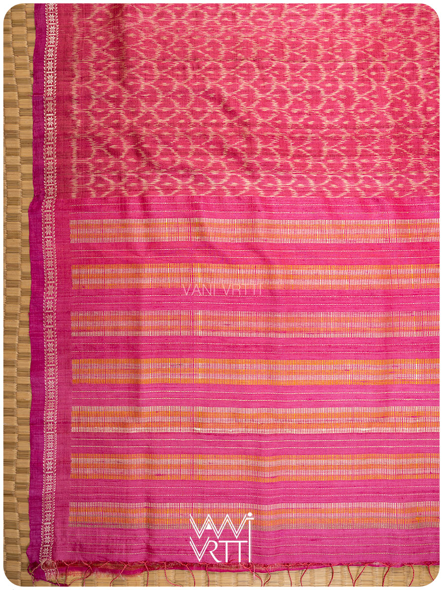 Rani Pink Samudra Lahar Ikat Handspun Tussar Silk Saree