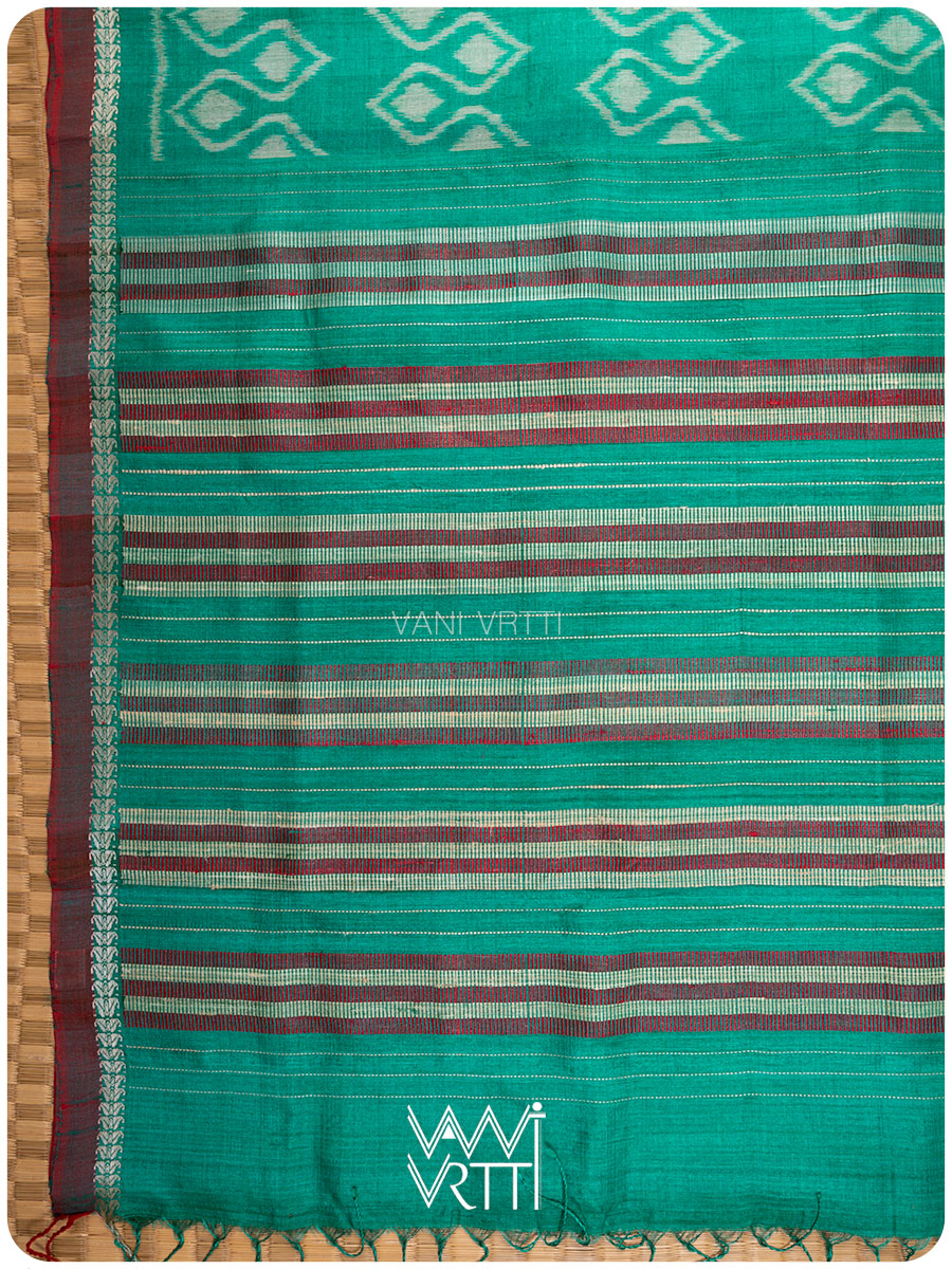 Green Santati Ikat Handspun Tussar Silk Saree