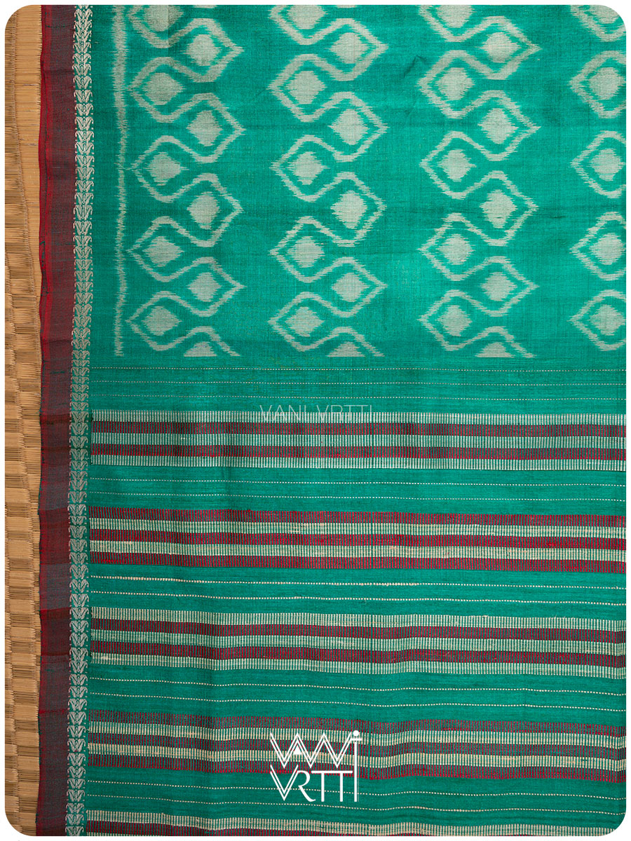 Green Santati Ikat Handspun Tussar Silk Saree