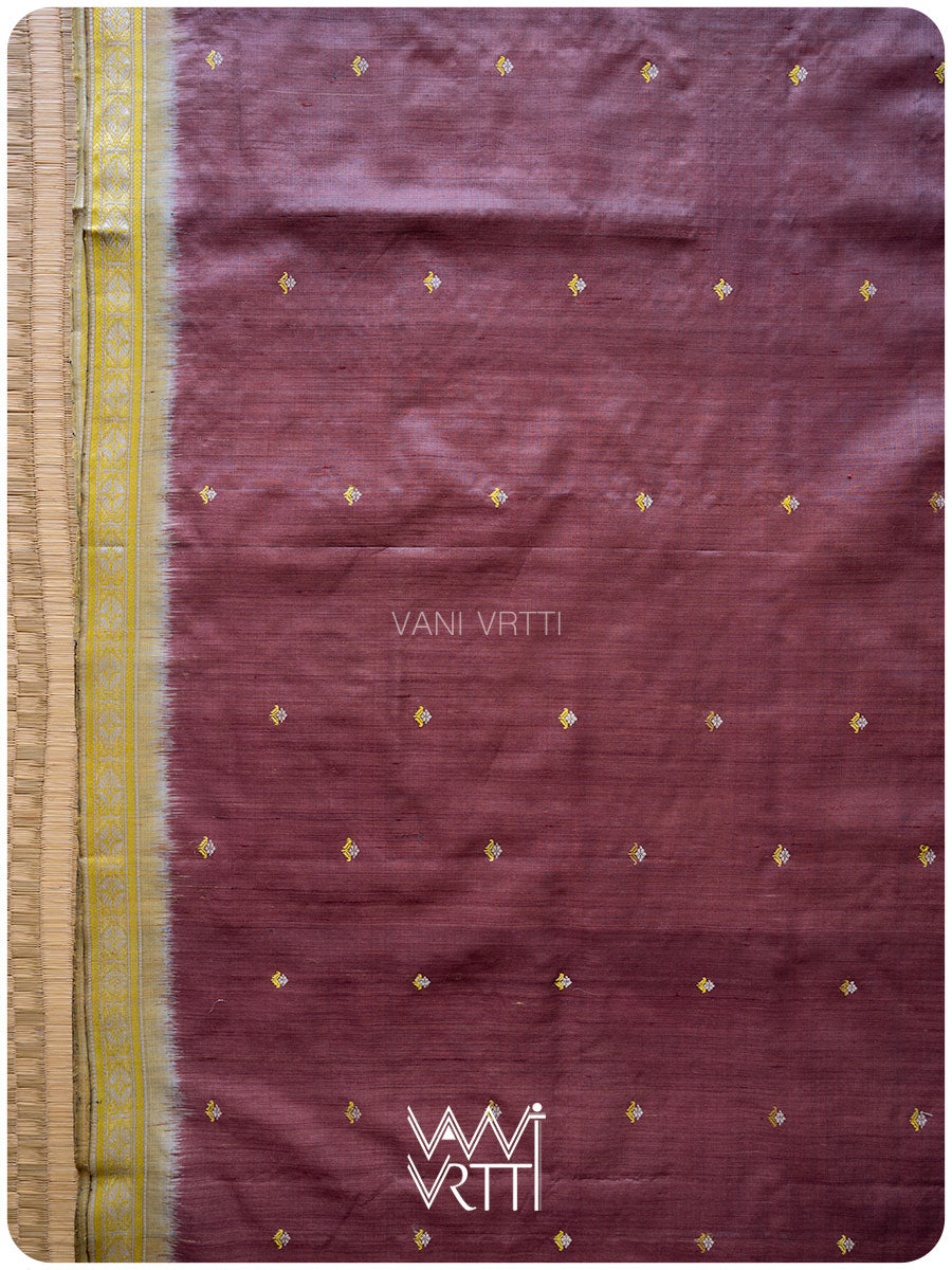 Brown Brahma Kamal Master Weave Exclusive Handspun Tussar Silk Saree