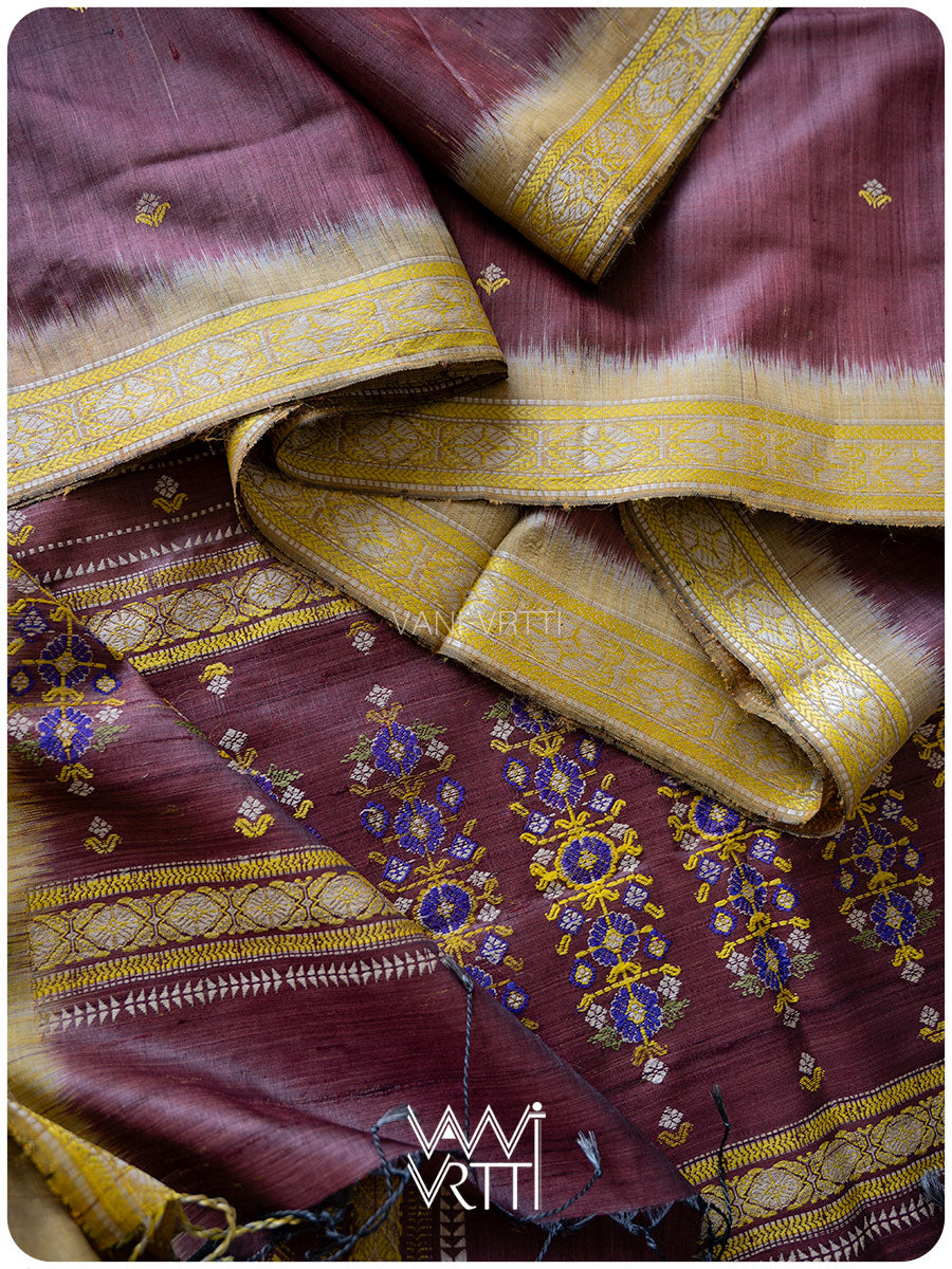 Brown Brahma Kamal Master Weave Exclusive Handspun Tussar Silk Saree