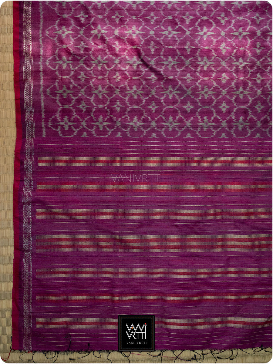 Mulberry Pink Chrysanthemum Master Weave Designer Handspun Ikat Tussar Silk Saree