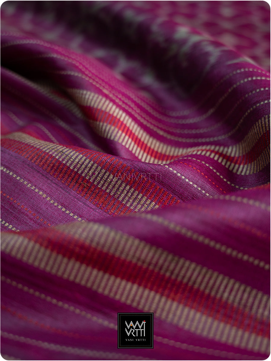 Mulberry Pink Chrysanthemum Master Weave Designer Handspun Ikat Tussar Silk Saree