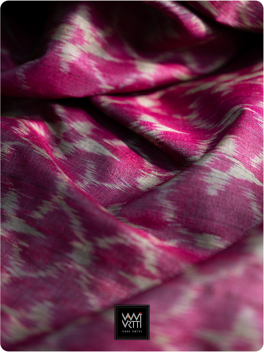 Mulberry Pink Chrysanthemum Master Weave Designer Handspun Ikat Tussar Silk Saree