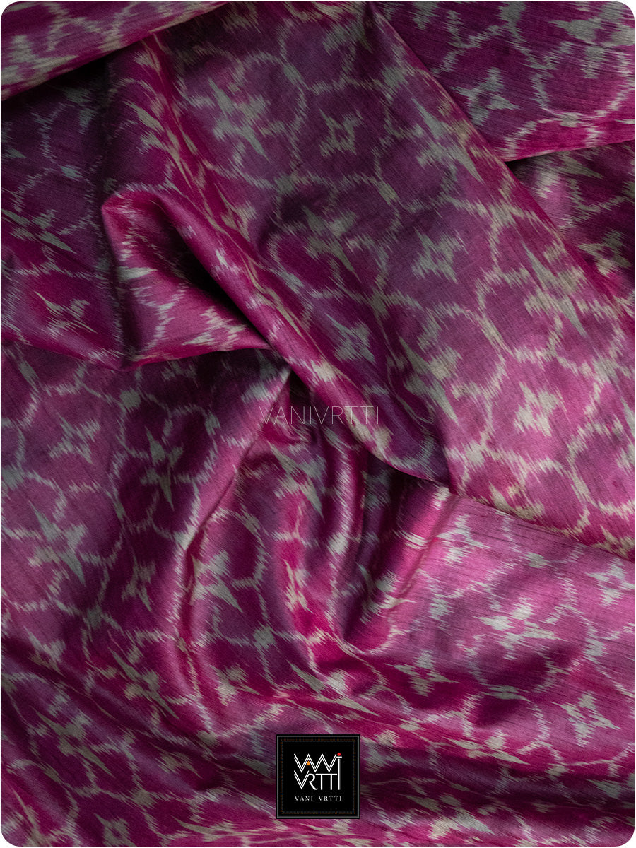 Mulberry Pink Chrysanthemum Master Weave Designer Handspun Ikat Tussar Silk Saree