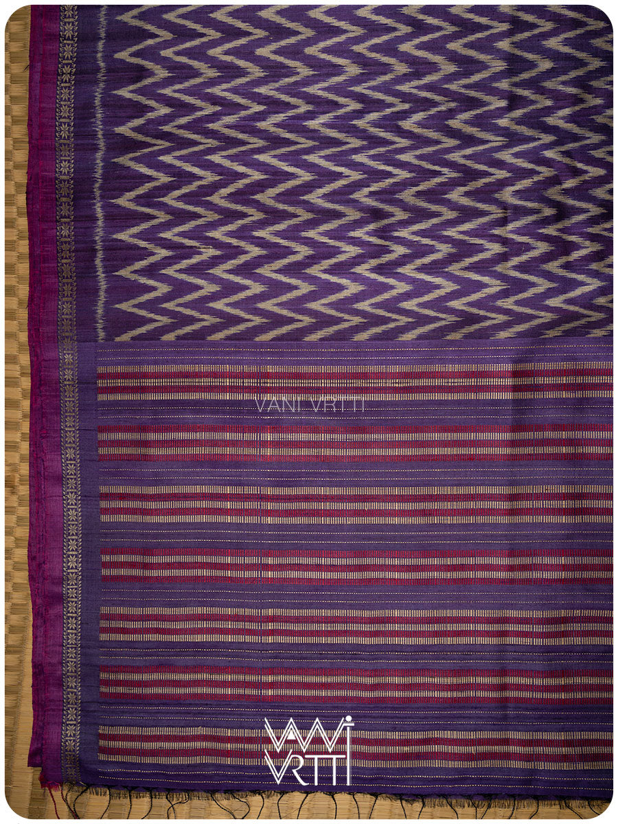 Deep Baingani Aziz Ikat Handspun Tussar Silk Saree