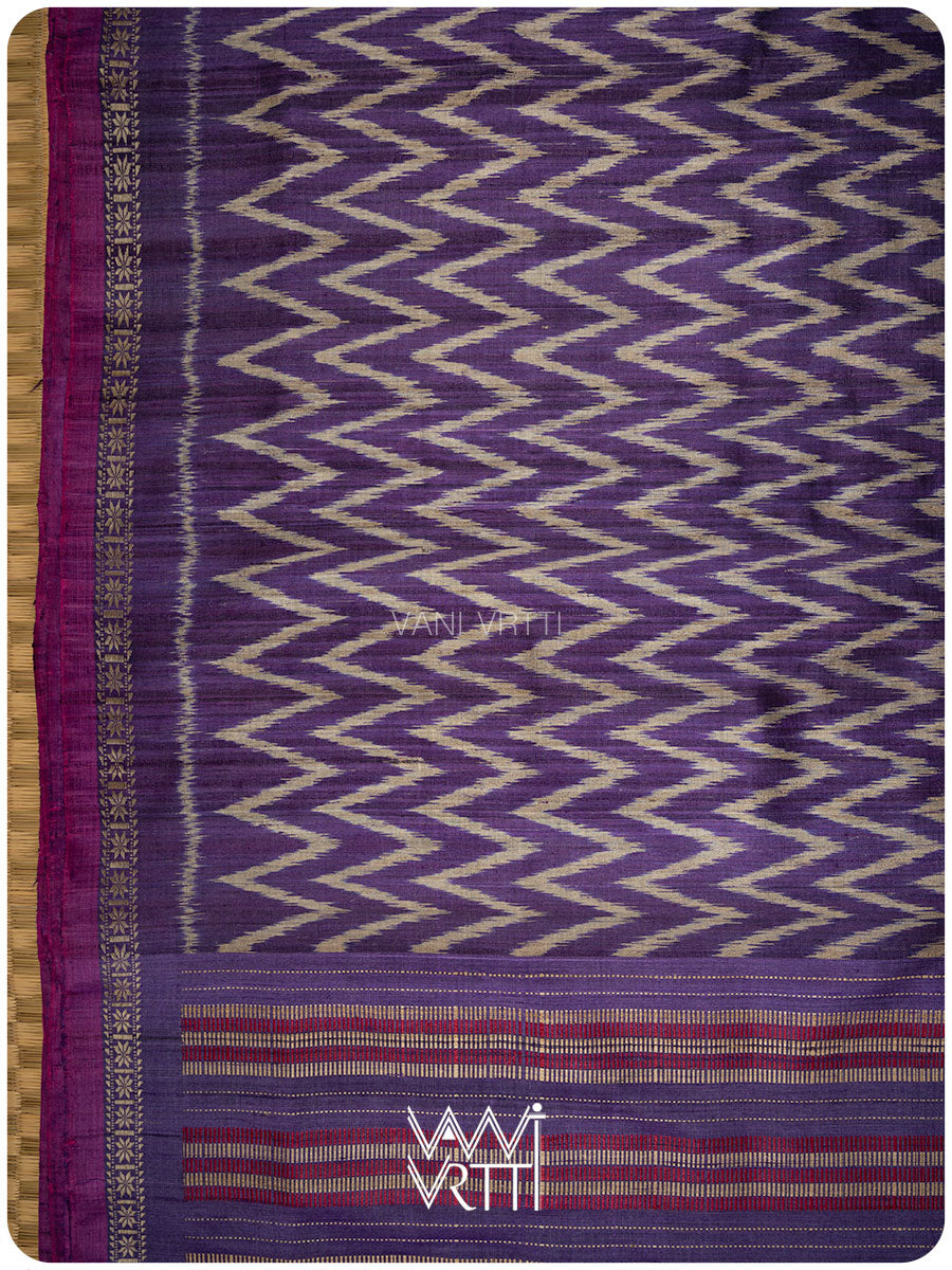 Deep Baingani Aziz Ikat Handspun Tussar Silk Saree