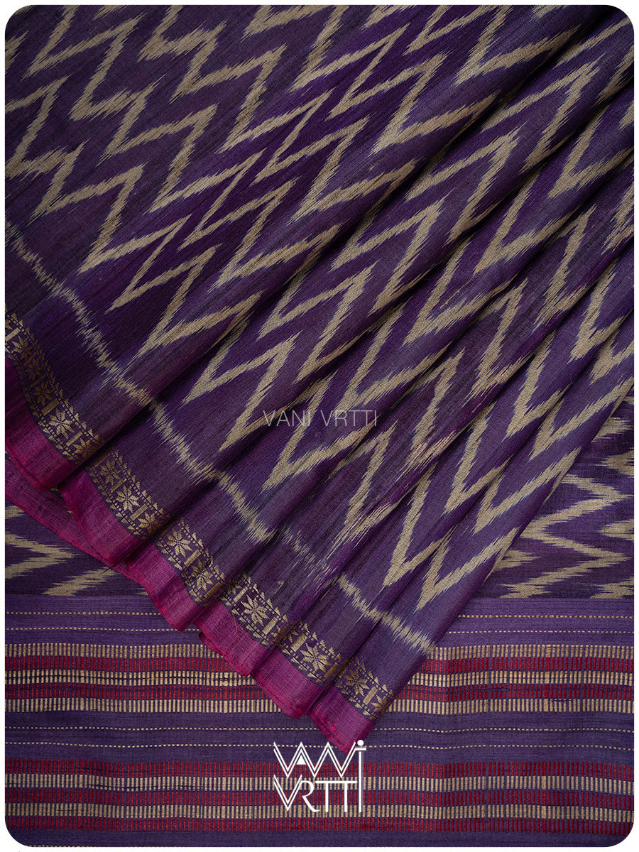 Deep Baingani Aziz Ikat Handspun Tussar Silk Saree