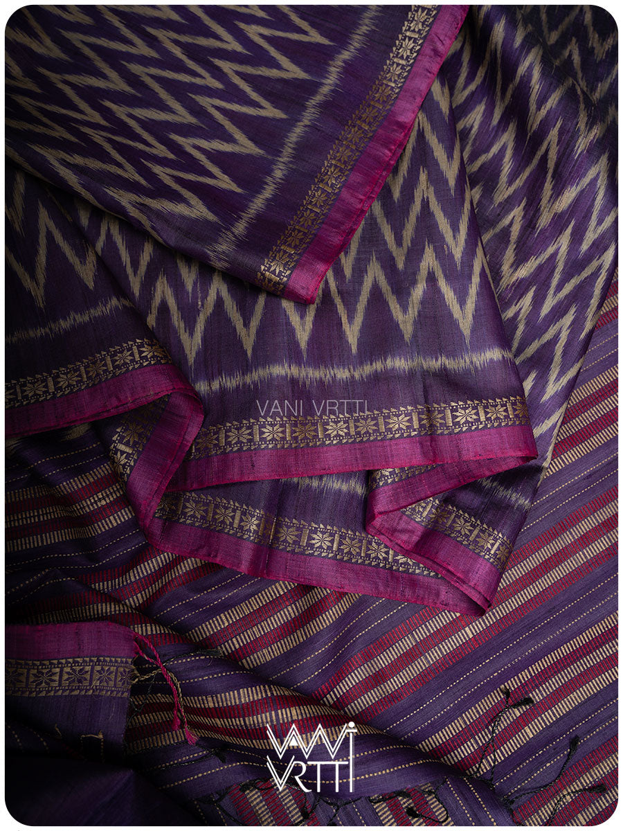 Deep Baingani Aziz Ikat Handspun Tussar Silk Saree