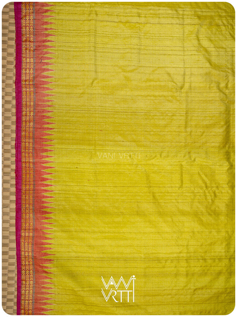 Banana Leaf Green Parijat Handspun Tussar Silk Saree