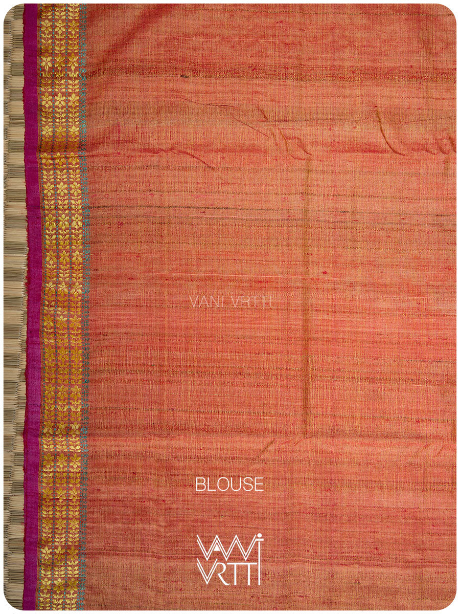 Banana Leaf Green Parijat Handspun Tussar Silk Saree