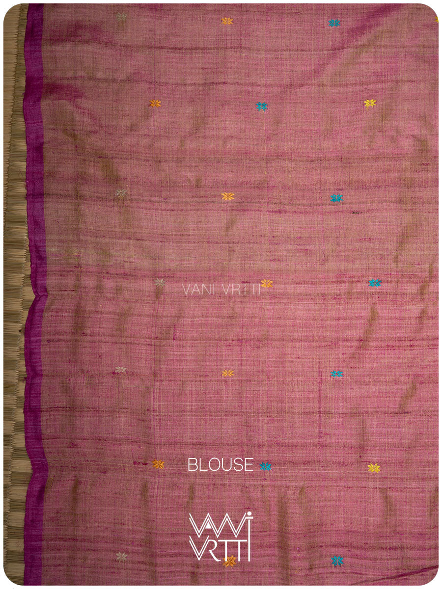 Yellow Sea Blue Pink Anjana Handspun Tussar Silk Saree