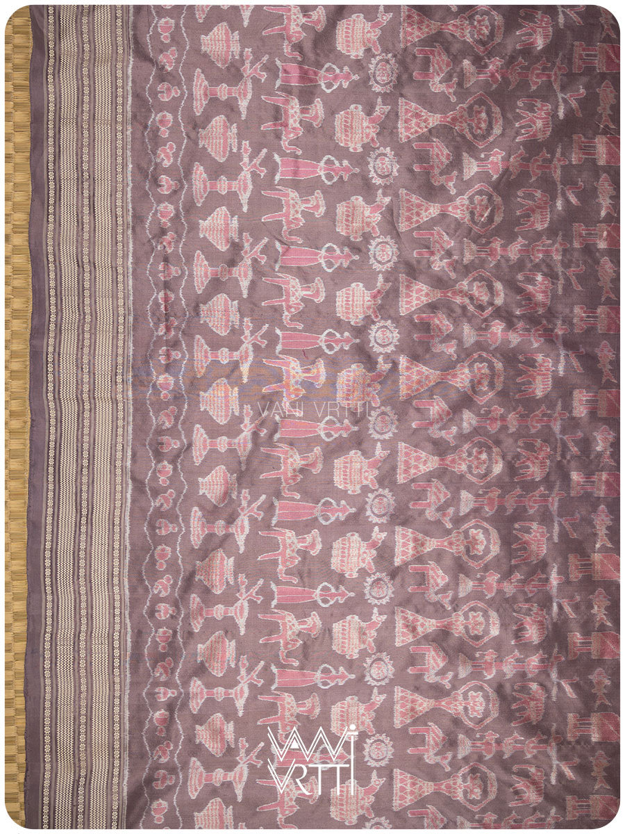 Dhokra Art Prakritik Lac & Tea Natural Dyed Mulberry Silk Ikat Saree