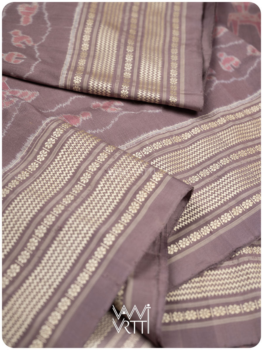 Dhokra Art Prakritik Lac & Tea Natural Dyed Mulberry Silk Ikat Saree