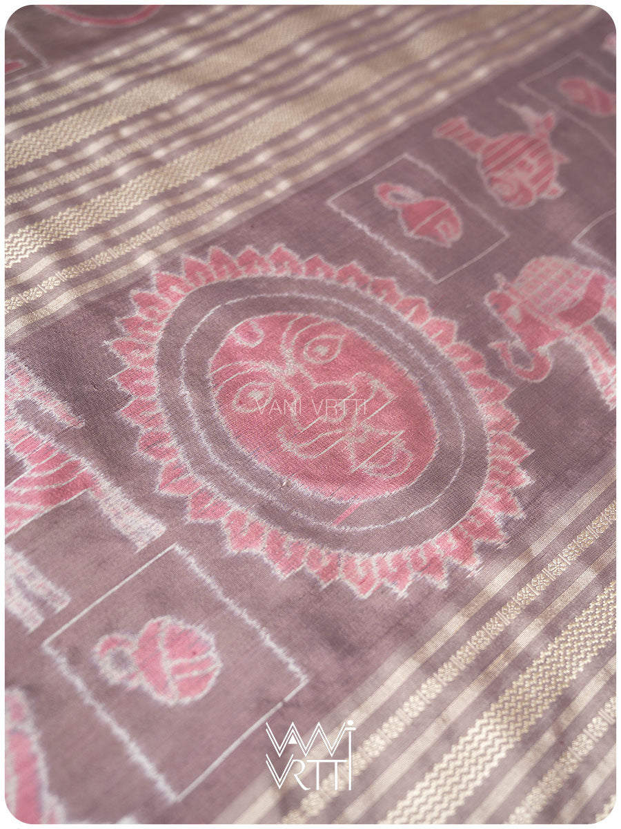 Dhokra Art Prakritik Lac & Tea Natural Dyed Mulberry Silk Ikat Saree