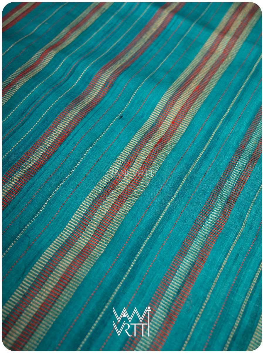 Firozi Sea Blue Samudra Lahar Ikat Handspun Tussar Silk Saree