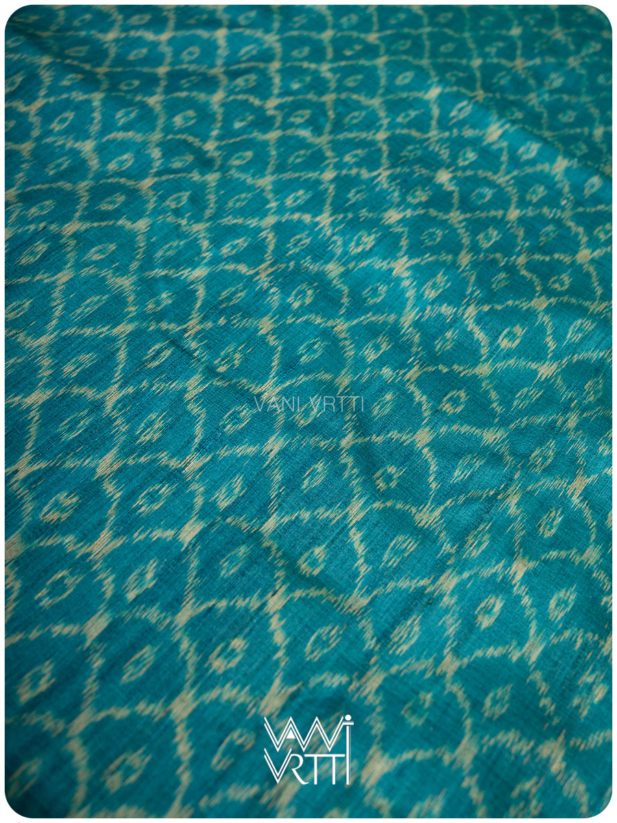 Firozi Sea Blue Samudra Lahar Ikat Handspun Tussar Silk Saree